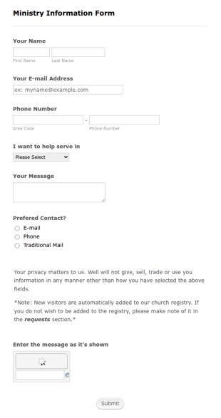 Church Contact Form Template