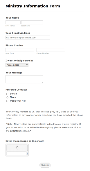 Church Contact Form Template