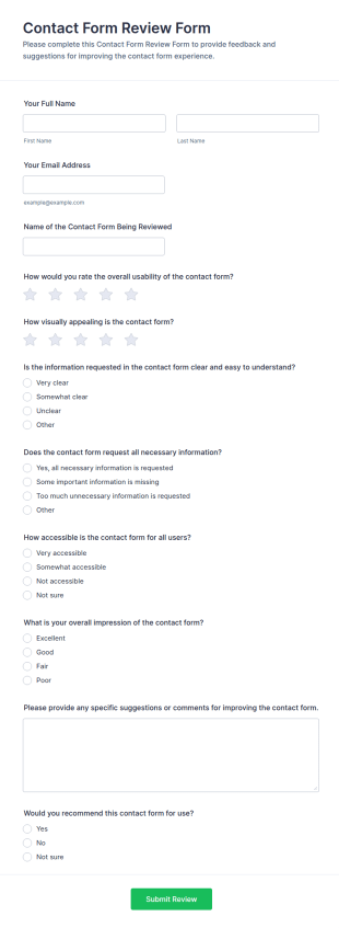 Contact Form Review Form