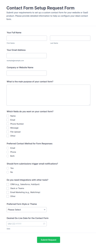 Contact Form Setup Request Form