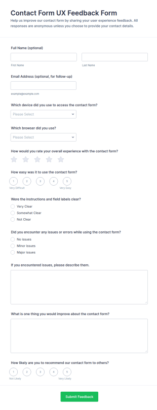 Contact Form UX Feedback Form