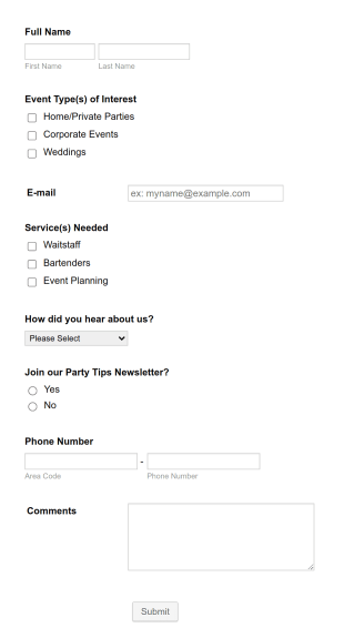 Contact Hire A Host Form Template