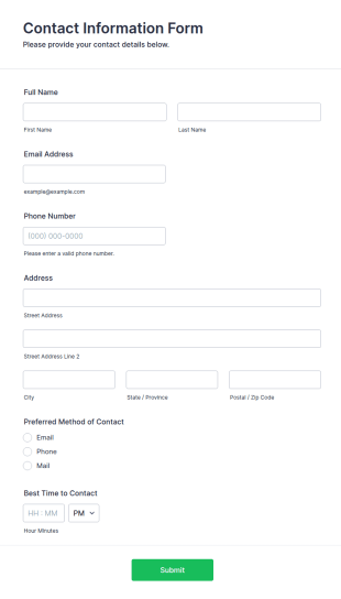 Contact Information Form Template