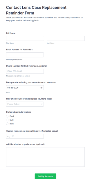 Contact Lens Case Replacement Reminder Form Template