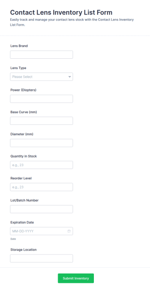 Contact Lens Inventory List Form Template
