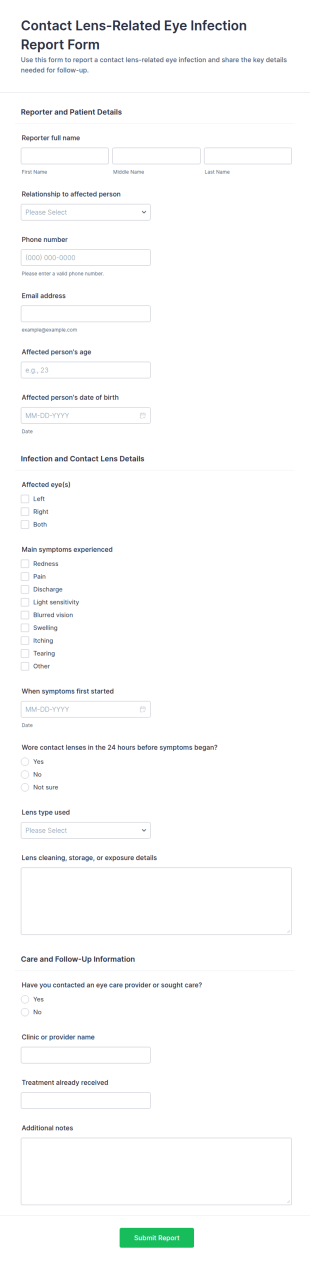 Contact Lens Related Eye Infection Report Form Template