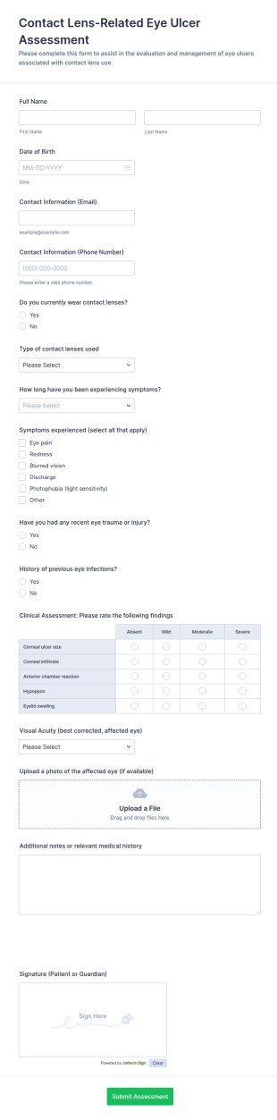 Contact Lens Related Eye Ulcer Assessment Form Template