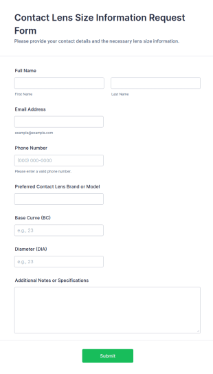 Contact Lens Size Information Request Form Template