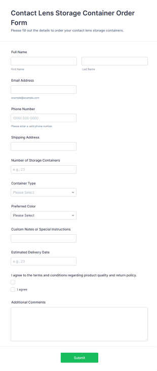 Contact Lens Storage Container Order Form Template