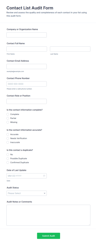Contact List Audit Form Template