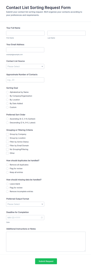 Contact List Sorting Request Form Template