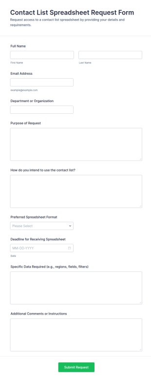 Contact List Spreadsheet Request Form Template