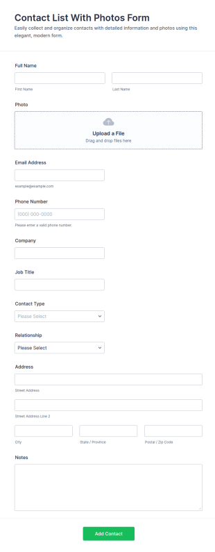 Contact List With Photos Form Template