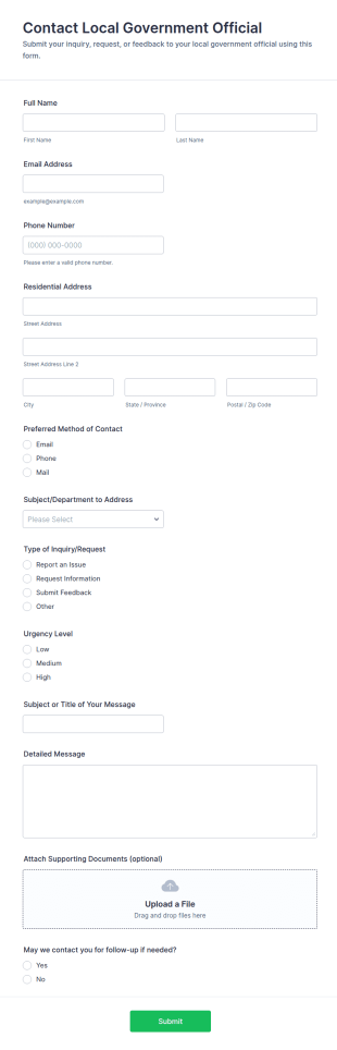 Contact Local Government Official Form Template