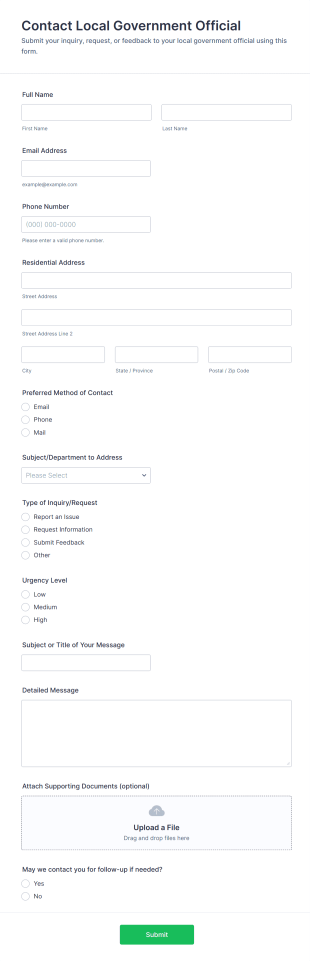 Contact Local Government Official Form Template