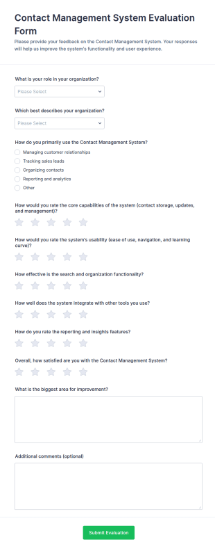 Contact Management System Evaluation Survey Form Template