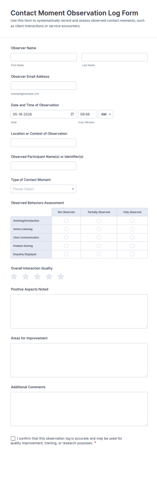 Contact Moment Observation Log Form Template