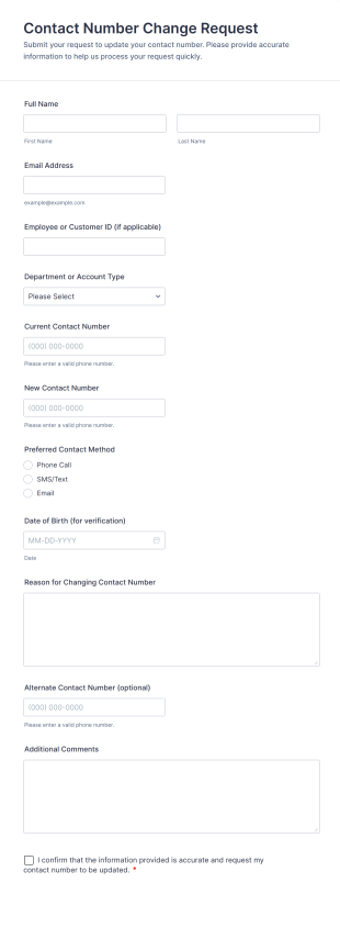 Contact Number Change Request Form Template