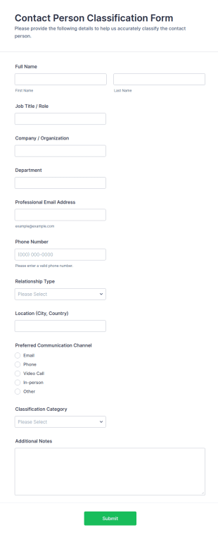 Contact Person Classification Form Template