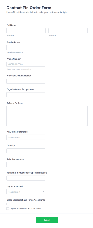 Contact Pin Order Form Template