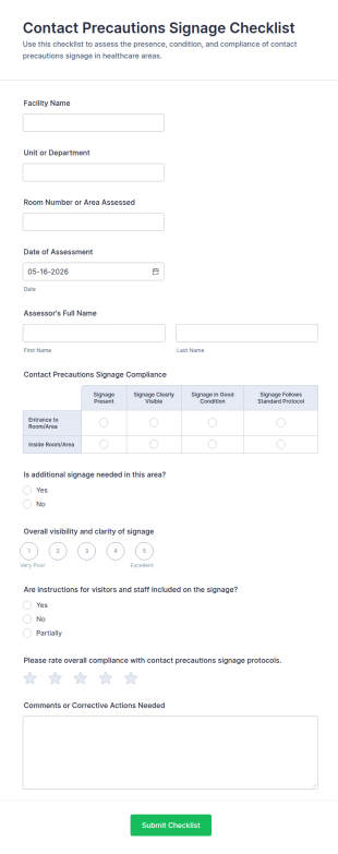 Contact Precautions Signage Checklist Form Template