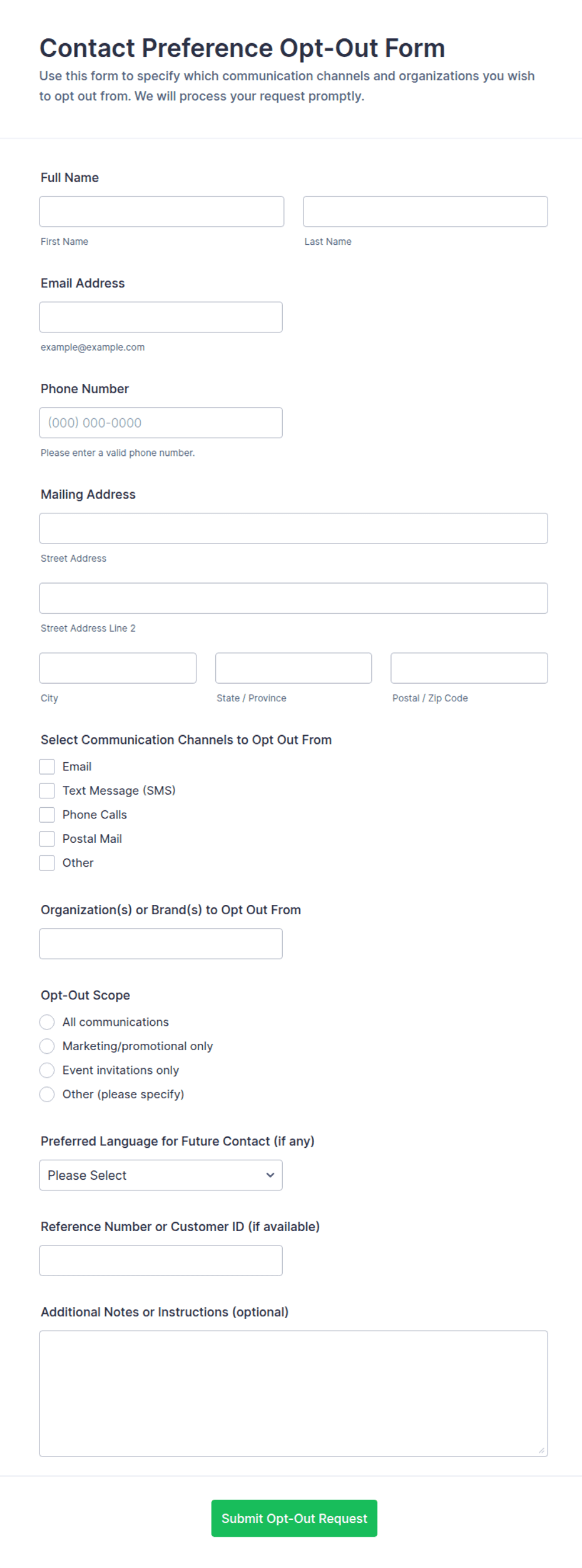 Contact Preference Opt-Out Form Template | Jotform