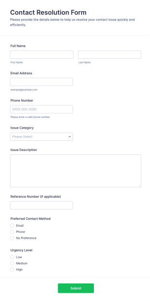 Contact Resolution Form Template