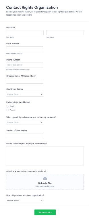 Contact Rights Organization Form Template