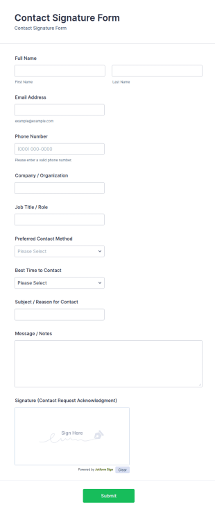 Contact Signature Form Template