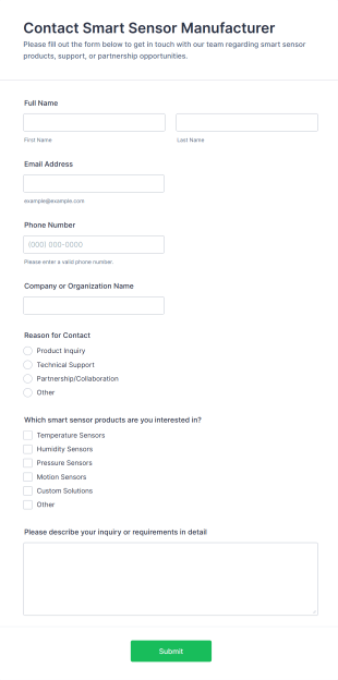 Contact Smart Sensor Manufacturer Form Template
