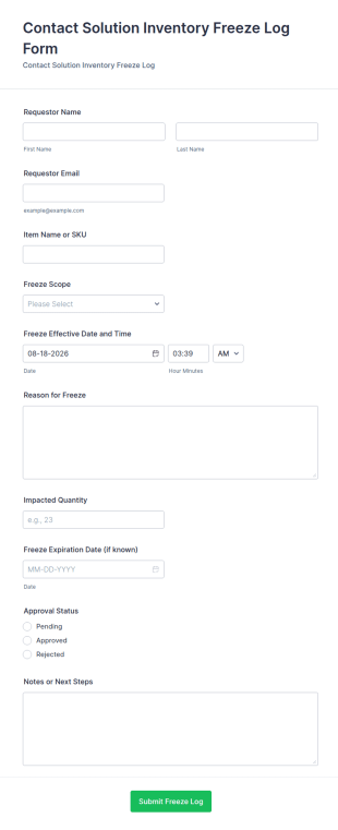 Contact Solution Inventory Freeze Log Form Template