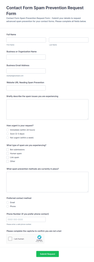 Contact Spam Prevention Request Form Template