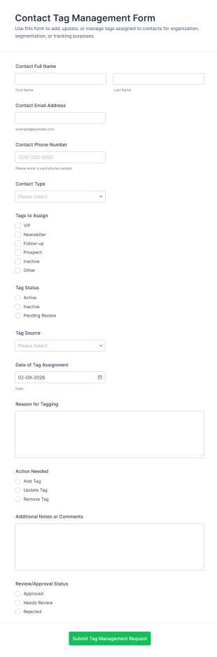 Contact Tag Management Form Template