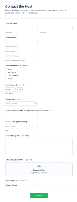 Contact The Host Form Template