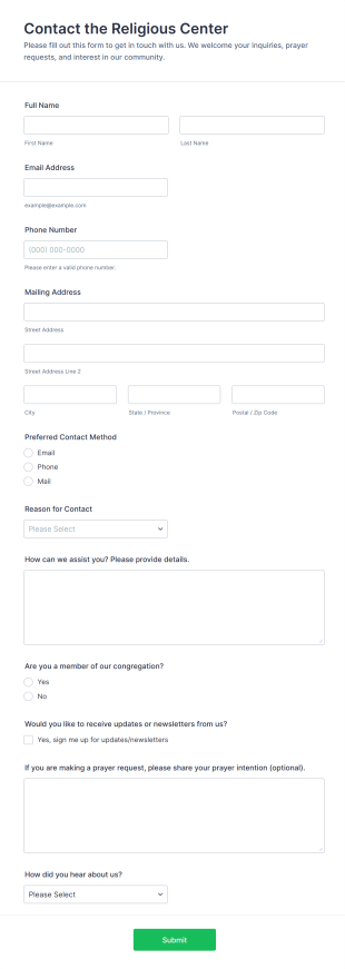 Contact The Religious Center Form Template