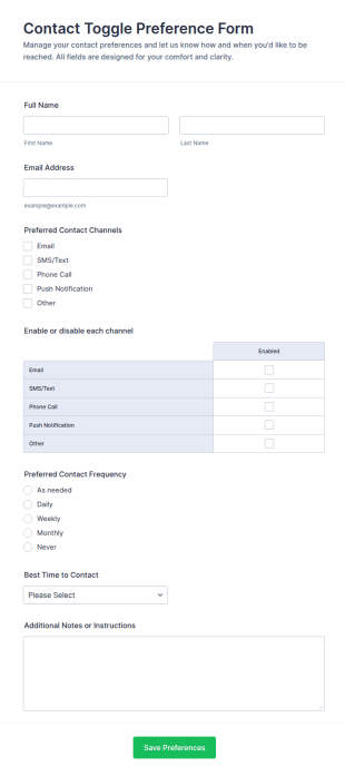 Contact Toggle Preference Form Template