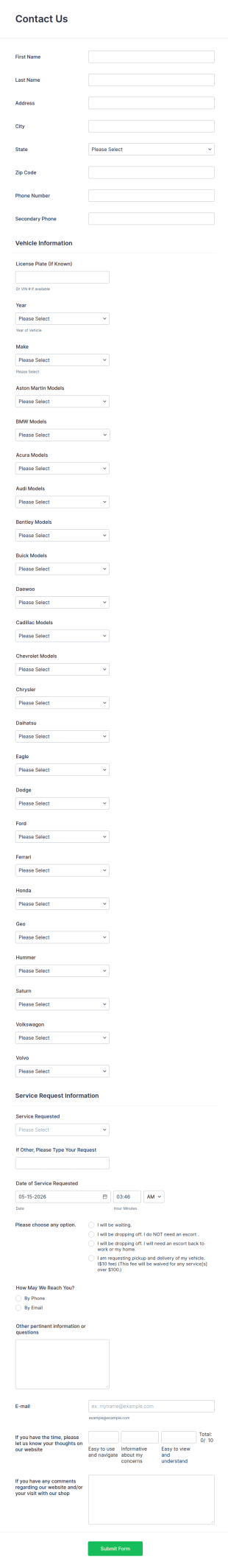 Service Escort And Provisions Form (for Cars)