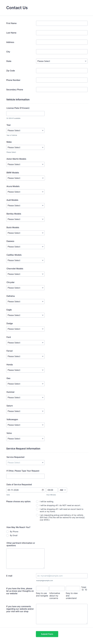 Service Escort And Provisions Form (for Cars)