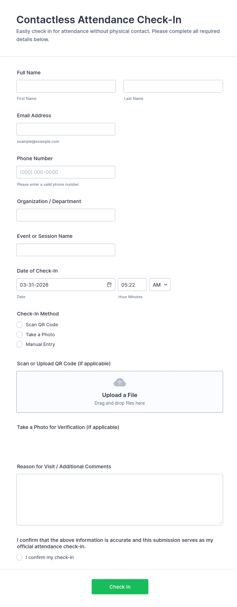 Contactless Attendance Check-In Form Template | Jotform