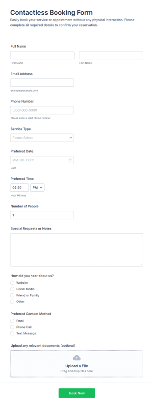 Contactless Booking Form Template