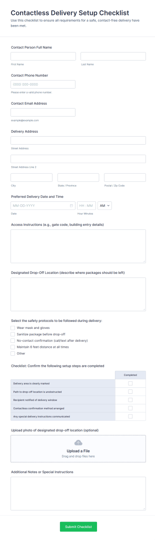 Contactless Delivery Setup Checklist Form Template
