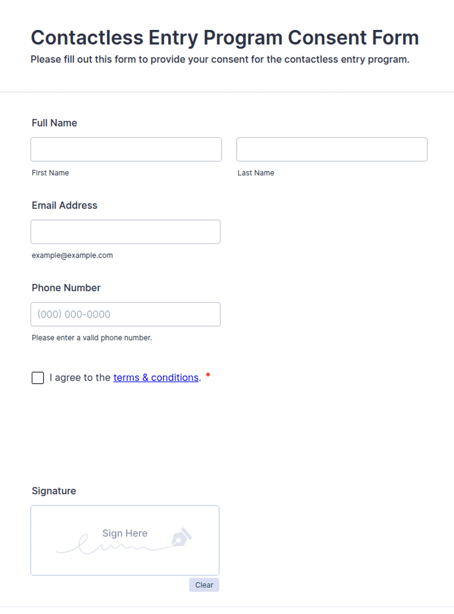 Program Consent Form Contactless Entry Program Consent Form Template | Jotform