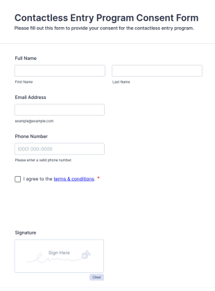 Contactless Entry Program Consent Form Template