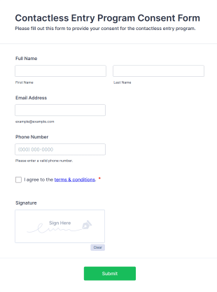 Contactless Entry Program Consent Form Template