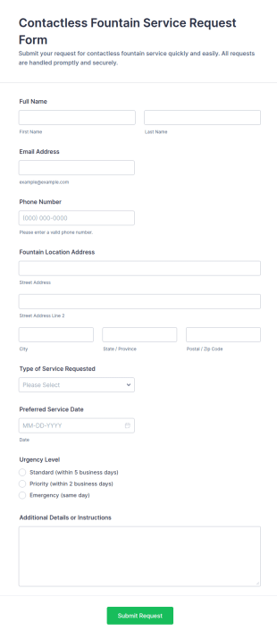 Contactless Fountain Service Request Form Template