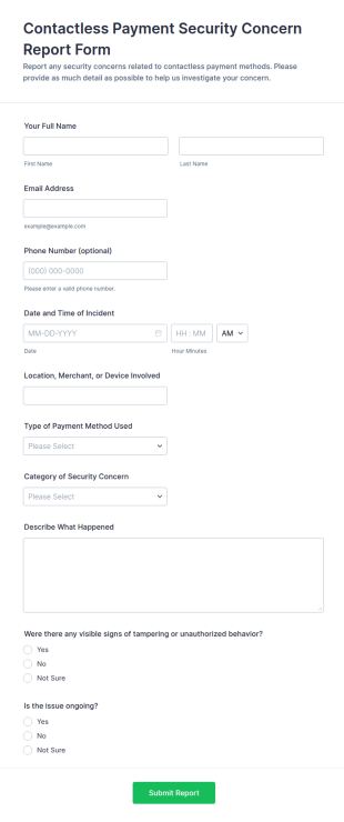 Contactless Payment Security Concern Report Form Template