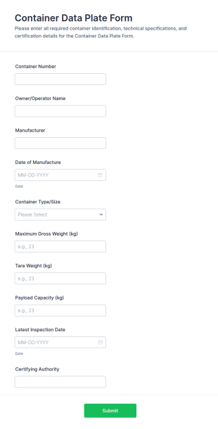 Container Data Plate Form Template