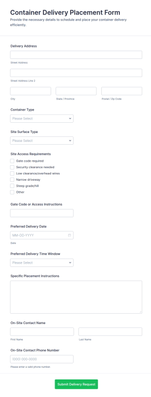 Container Delivery Placement Form Template