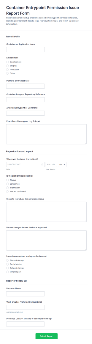 Container Entrypoint Permission Issue Report Form Template