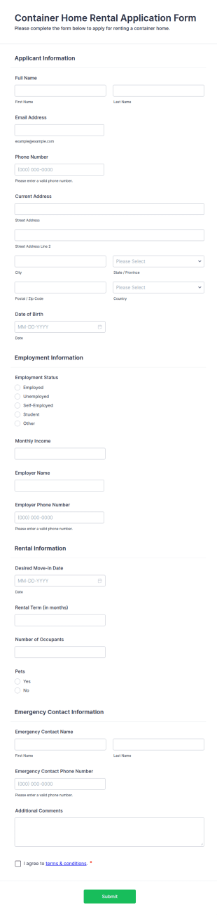 Container Home Rental Application Form Template